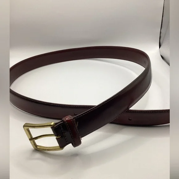 Smooth Reddish Brown Leather Belt with Gold Brass Buckle - Picture 5 of 15